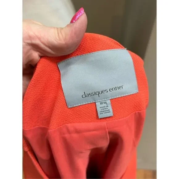 Classiques Entier 18W tangerine 3/4 sleeve button front lined tweed style blazer - Picture 5 of 7